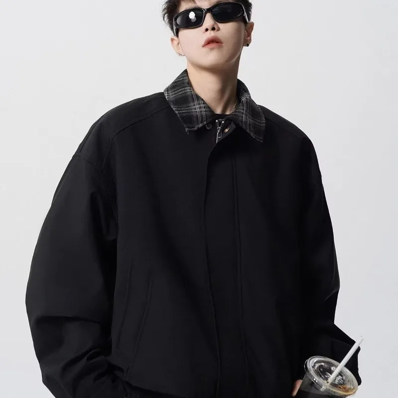 

Men Autumn Winter Cycling Jacket Retro High-end Lapel Coats New Casual Patchwork Fake Two-piece Coat Outdoor Brown Flight Jacket