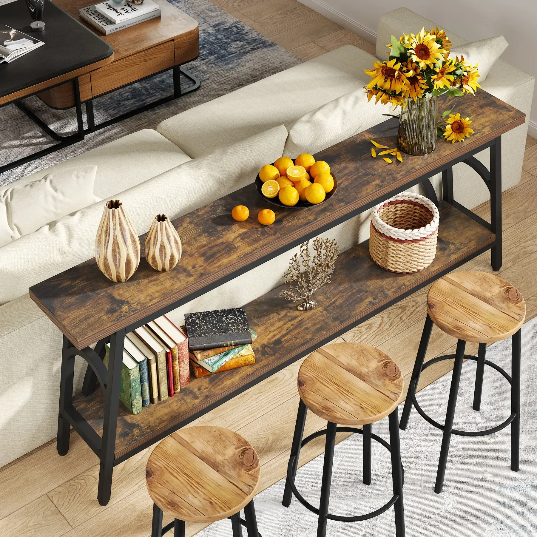 Tribesigns Extra Long Sofa Tables, 70.8”Console Table for Entryway, Wood Console Table 2 Tier TV Stand, Behind Couch Table