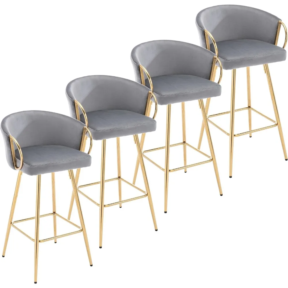 

Бархатные барные стулья, мягкие кухонные островные стулья с золотыми ножками, современные барные стулья для столовойCafeHome Bar