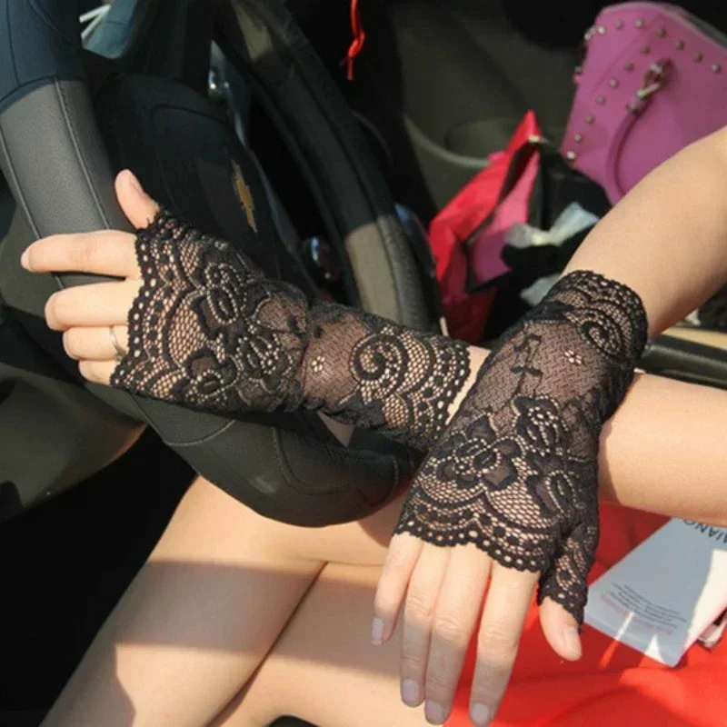 Fashion Solid Color 1Pair New Women's Semi-finger Gloves Lady's Anti-uv Lace Gloves Female Driving Gloves Accessories Gifts