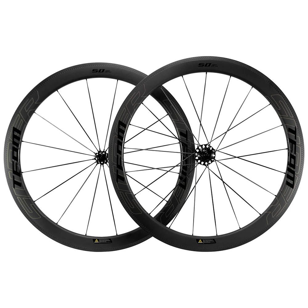 SUPERTEAM Carbon-Speichenräder, 50 mm Carbonfaser-Laufradsatz, Straßenfelgen-Bremsräder, schlauchloses Drahtreifen – Detail 1