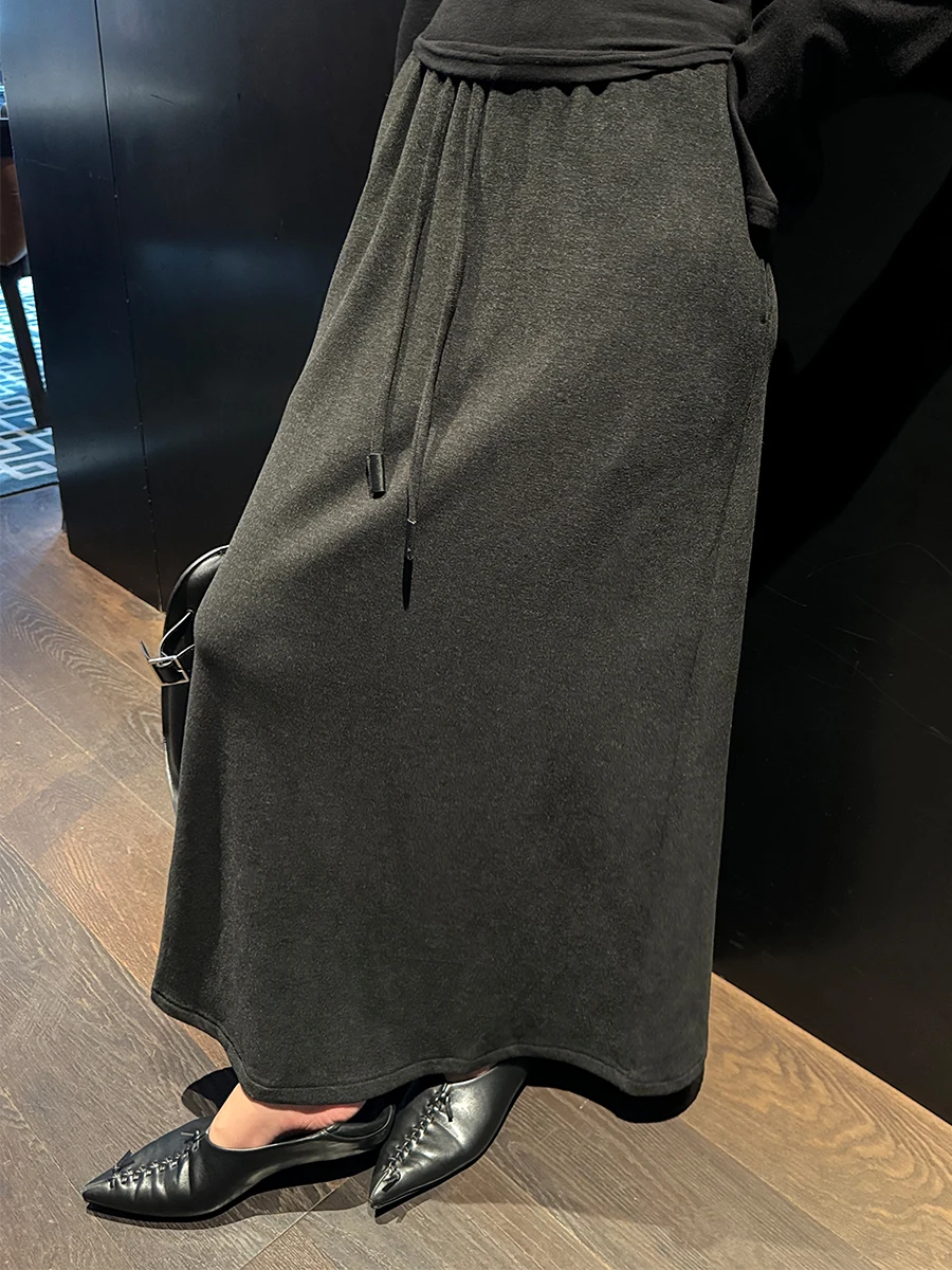 

Lu eep шерстяная юбка с эластичной резинкой на талии Thiened Dstring Lazy Sle юбка-миди осень-зима женская модная юбка трапециевидной формы