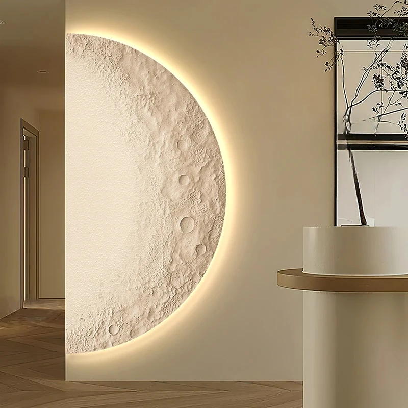 Moon Entrance Painting Abstract Texture LED Ambient Light Mural Modern Minimalist Hallway Corridor Aisle Hanging Painting