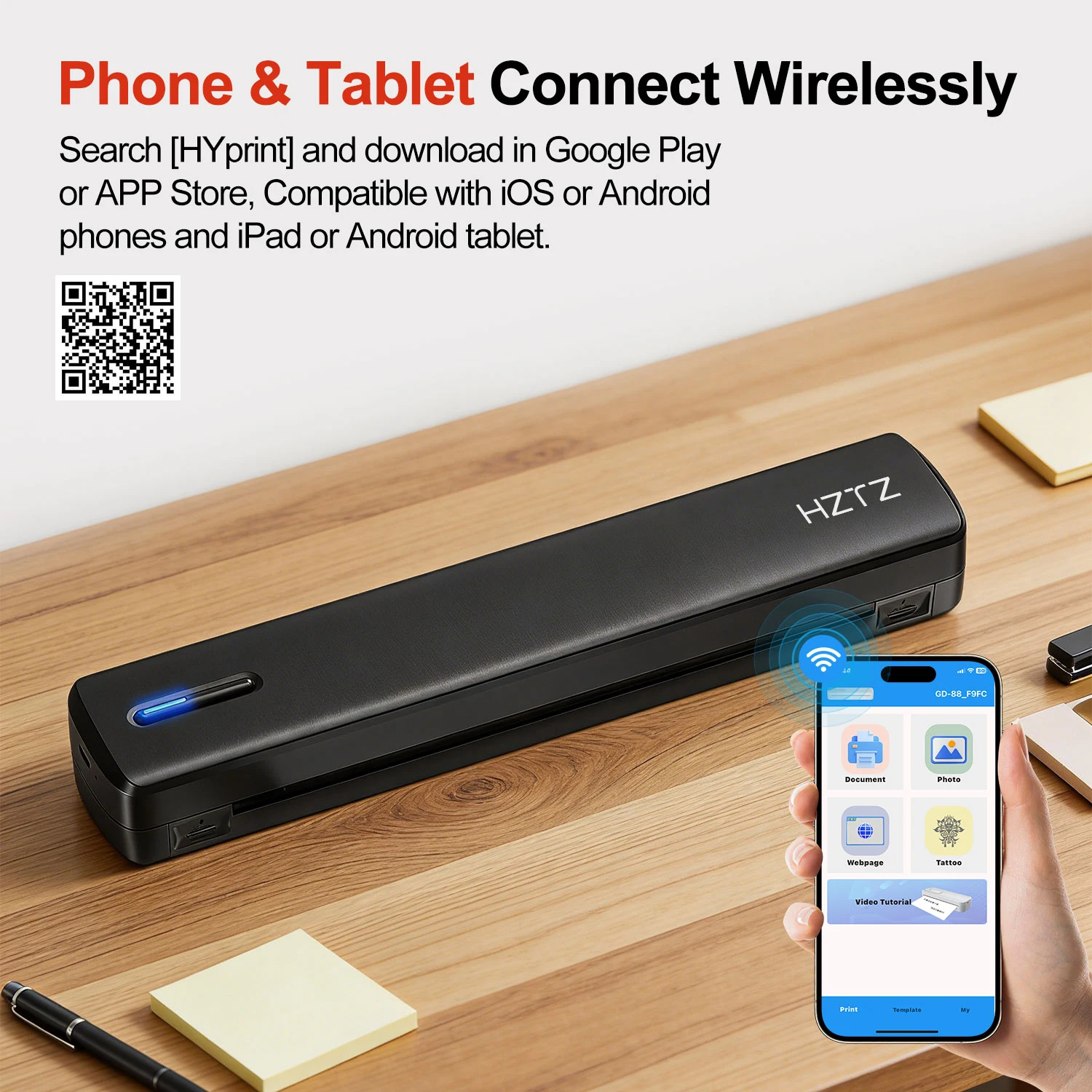 Inkless Portable Printer Thermal Wireless for Travel A4 Printer  C801 203DPI US Compatible Android /Windows/Mac/IOS School Car