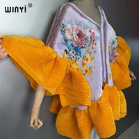 Robe Courte Plissée Élastique WINYI pour Femme, Kaftan Abaya Élégant pour la Plage, Tenue de Soirée de Luxe de Dubaï, Mode Musulmane 6