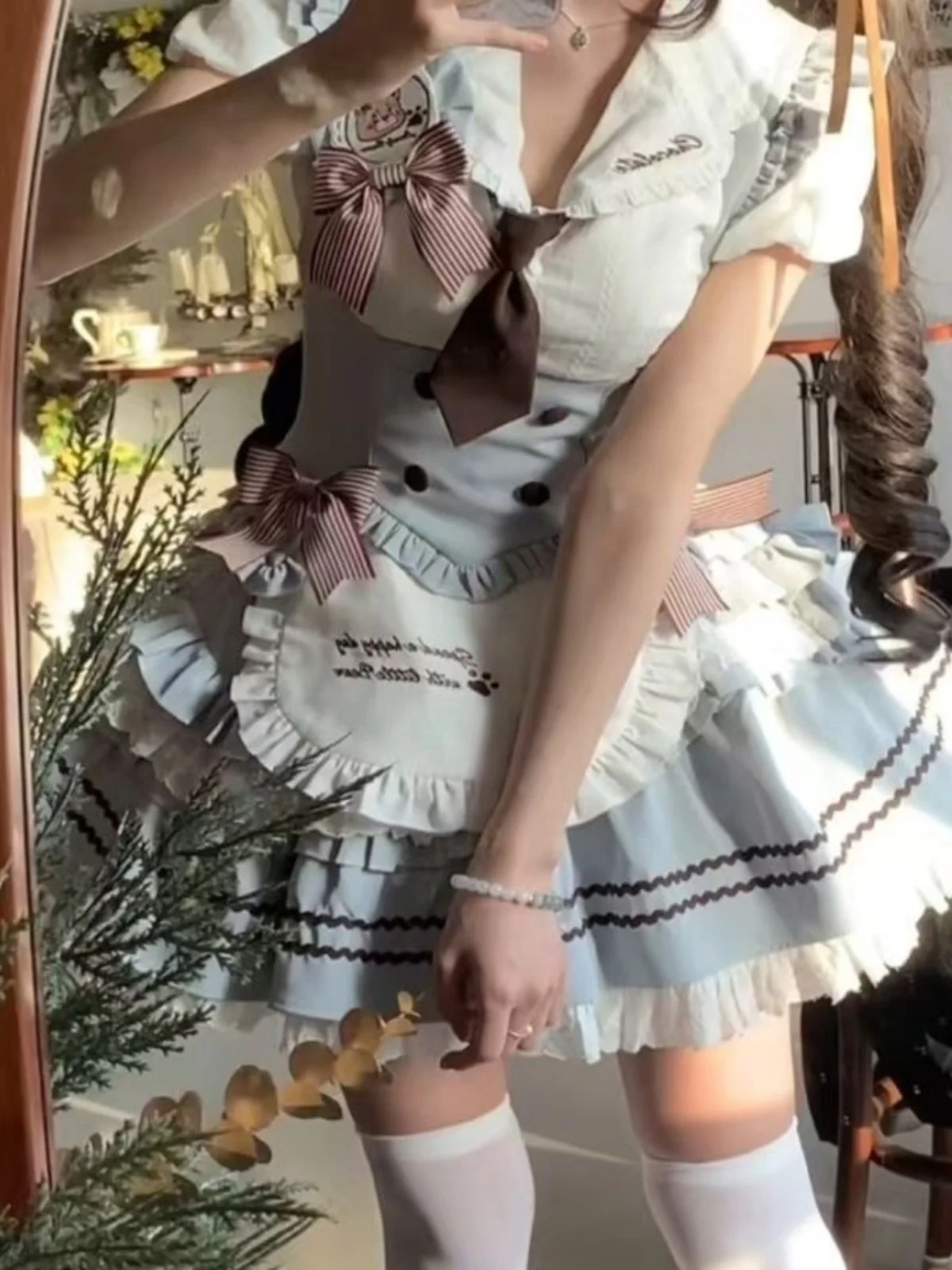 

Милый повседневный комплект с юбкой в стиле Лолиты с пышными краями и топом с бантом, полиэстеровая футболка ort Sve, женский комплект Faion