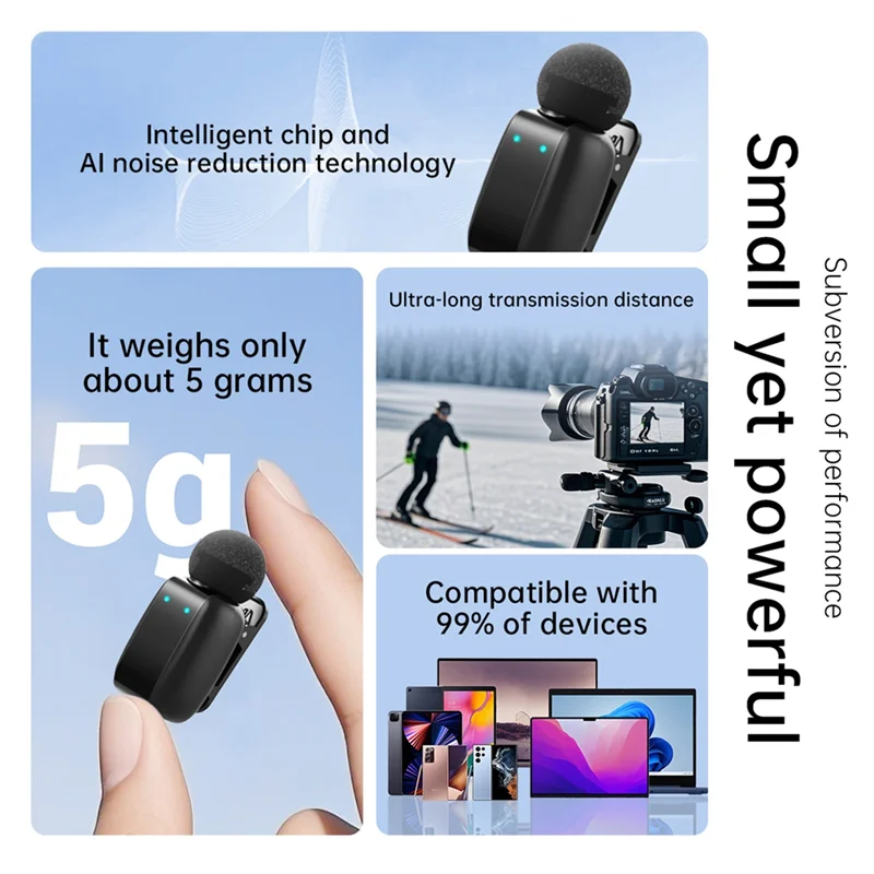 Mini microfone de lapela aa87 sx35, microfone de lapela sem fio para transmissão ao vivo ao ar livre, redução de ruído compatível com smartphone