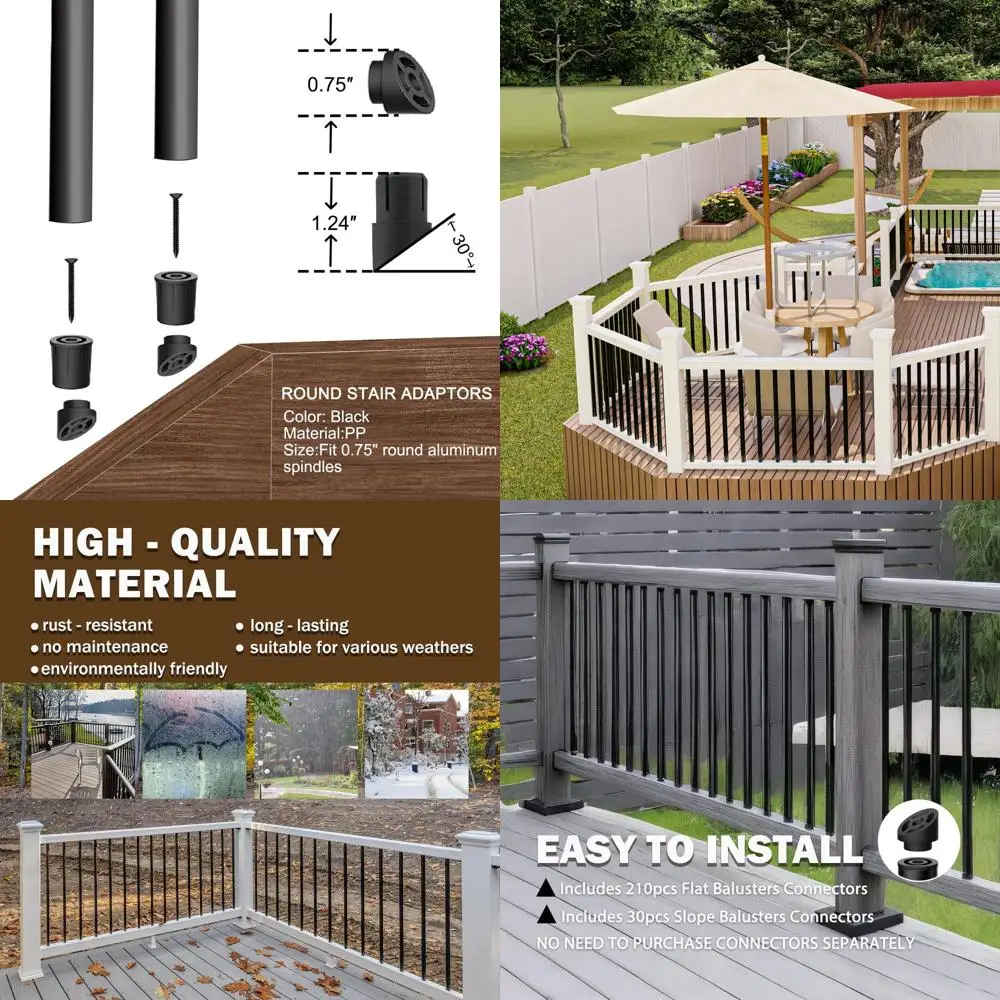 

26 Hollow Metal Deck Balusters, 3/4 Round Spindles with Cotand Screws, Black Railing for Porch and Staircases