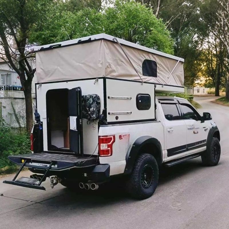 High Quality Aluminum Travel Caravan Modern Style RV Trailer Manual Roof Lift Pickup Truck Camping 8 Person White
