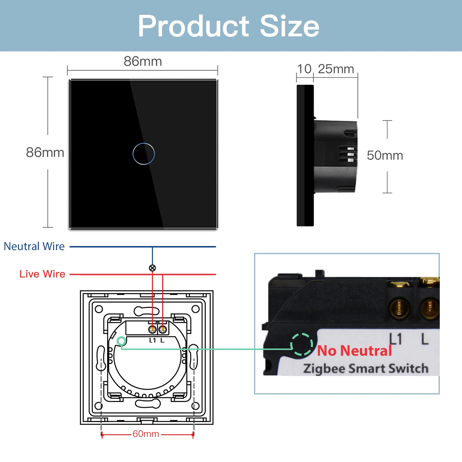 BSEED Zigbee interruttori a parete Touch Light Switch 1/2/3Gang con prese di corrente intelligenti Google Alexa Tuya App Control No Neutral