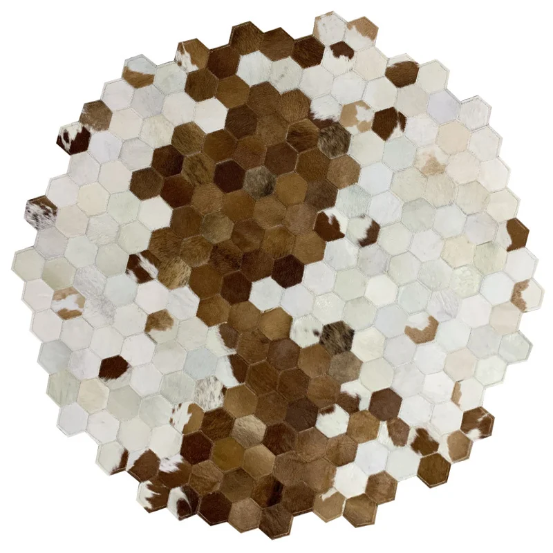 

Irregular Cowhide Patchwork Circular Small Carpet Living Room Coffee Table Floor Mat Customized in Shape