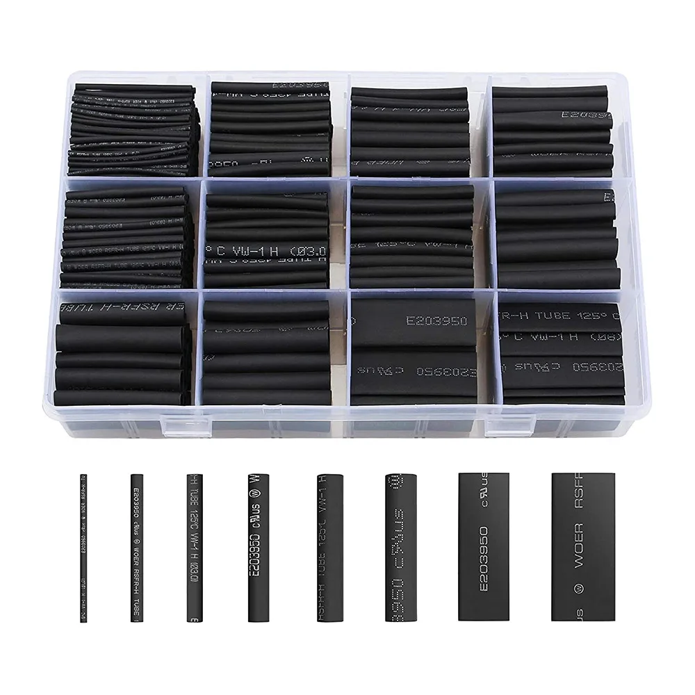 650pcs/lot Thermoresistant tube Shrink wrapping  Black heat shrink Sleeving set Wire Cable Polyolefin Wrap Tubing