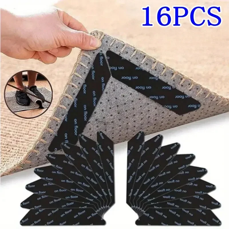 

16pcs Carpet Non-slip Sticker Reusable Washable Anti-slip Anti Curling Rug Pads Floor Carpet Corner Clip Fixed Grippers Tape