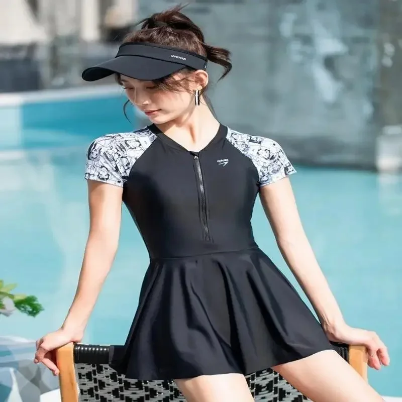 

2024 New One Piece Set Shows Thin Belly Blouse Swimsuit Women's Summer Conservative Covering Korean Ins Student Swimming Pool