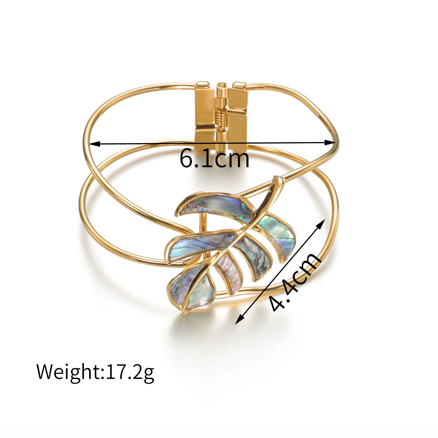 Freeteeme Exaggerated Colorful Leaf Shaped Shell Bangle Couple Gold-plated Stainless Steel Hollow Buckle Bracelet Jewelry Gift