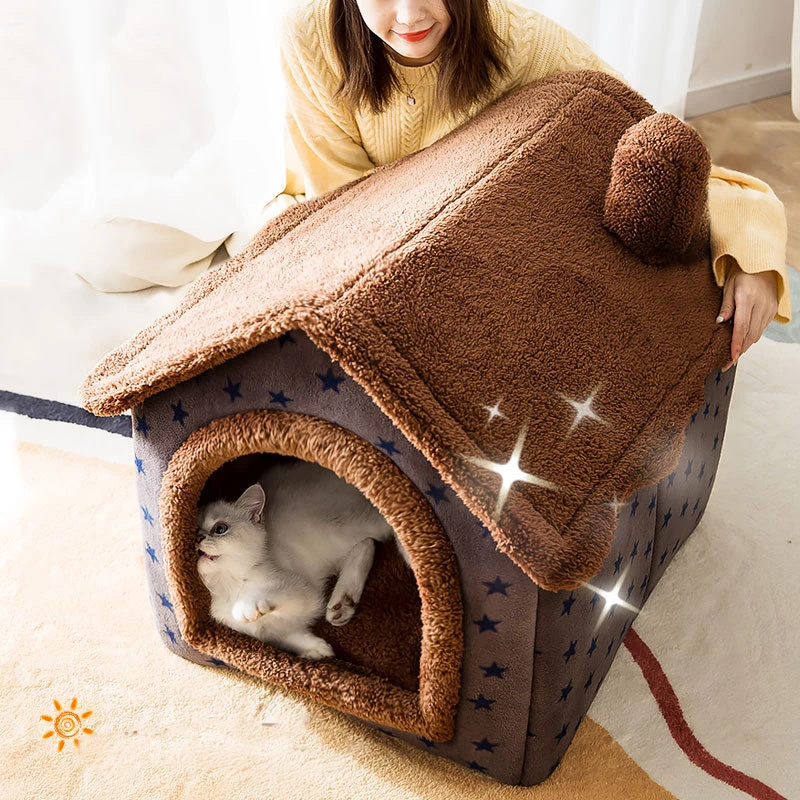 

Soft Winter Cat Bed Deep Sleep House Dog Cat House Removable Cushion Enclosed Pet Bed For Cats Kittens Puppy Cama Gato Supplies