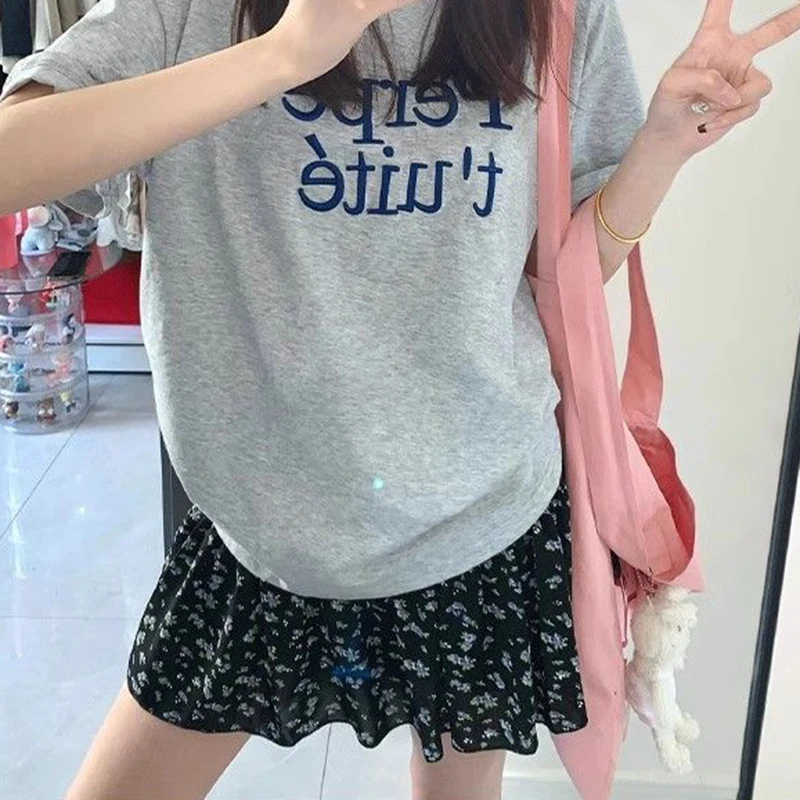 Summer Floral Black Loose Women Mini Skirt High Waist Sweet Kawaii Commuting Simple Female Cake Skirt Fresh Cate Ladies Skirt