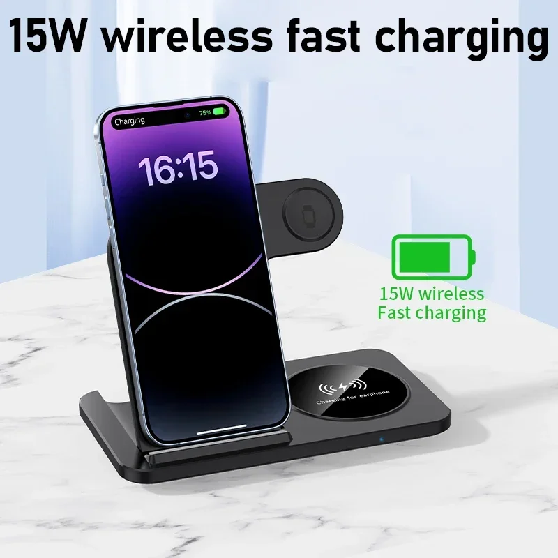 3 in 1 Wireless Charger Foldable Fast Charging Station for iPhone 17 16 15 14 Apple Watch Ultra 10 9 8 AirPods Pro Charger Stand