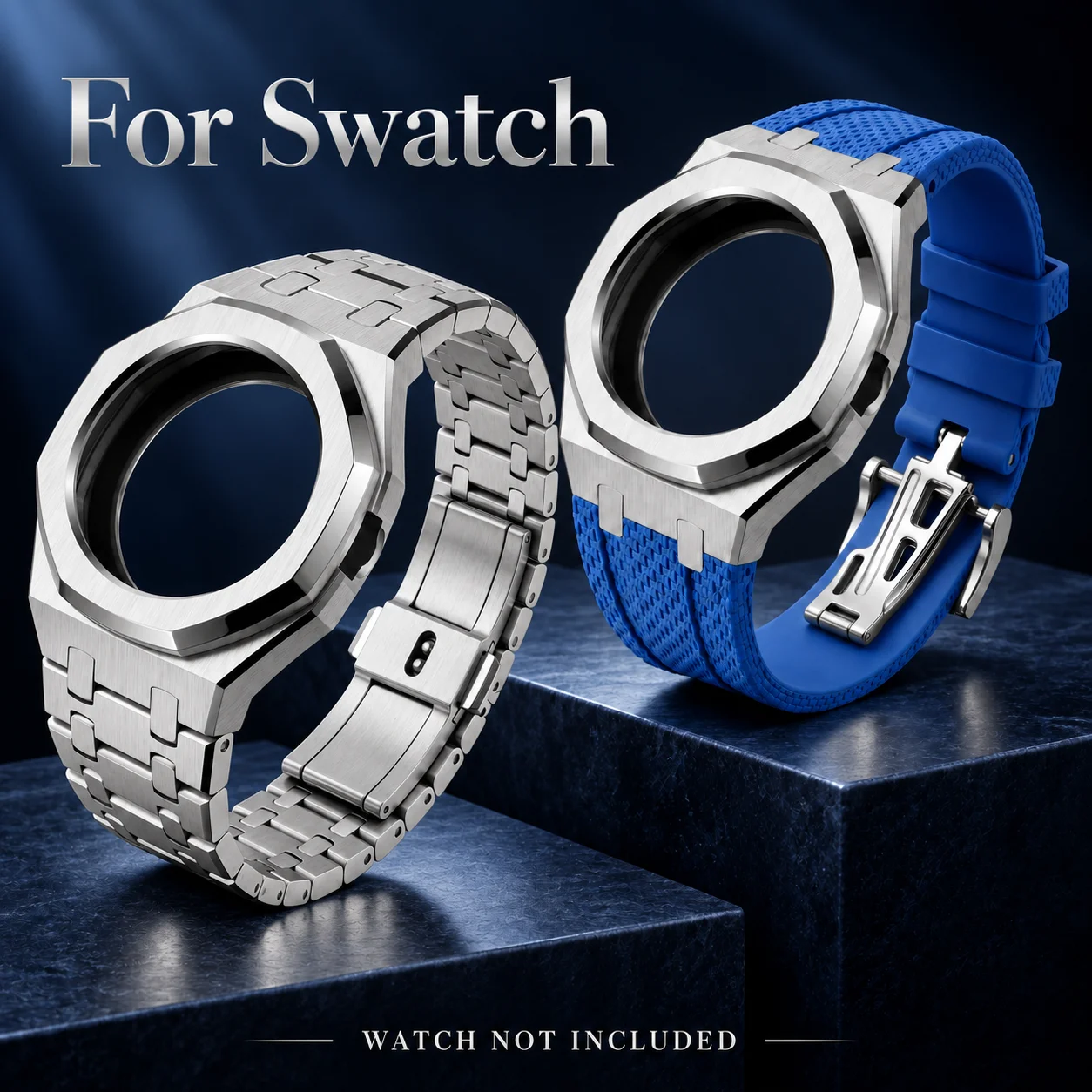 Luxury Full Coverage Watch Mod Kit Stainless Steel Case With For Swatch Fluoroelastomer Watch Strap Replacement ModificationS