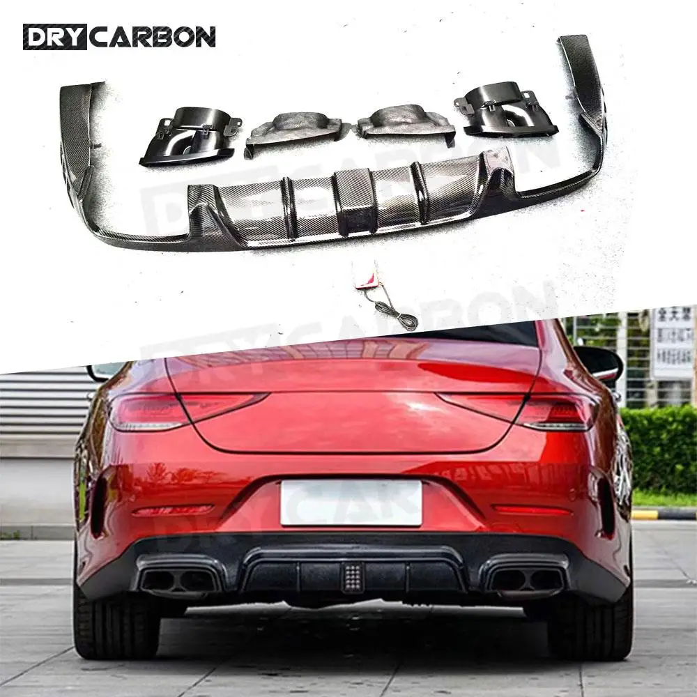 

Carbon Fiber Car Rear Bumper Lip Diffuser With Light for Mercedes Benz CLS Class C257 CLS260 300 350 450 CLS53 AMG 2019 UP FRP