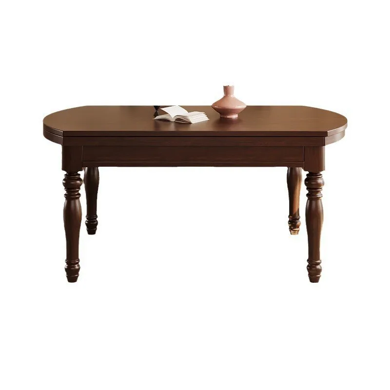 

Solid wood dining table and chair combination medium antique retractable rectangular round table dual-purpose small