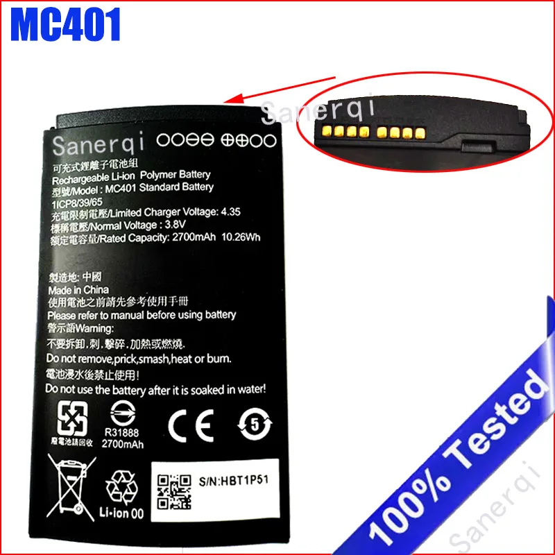 

MC401 Полный аккумулятор 3,8 В 2700 мАч 10,26 Втч Стандартная батарея MC401