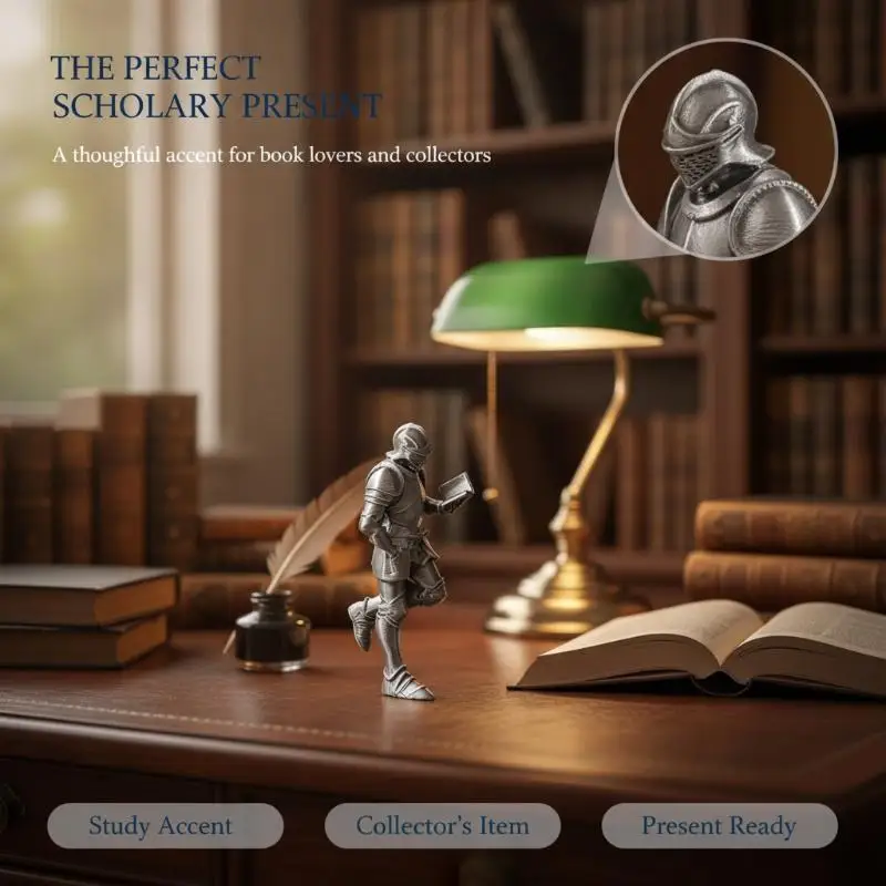 Medieval Knight Reading Statue Exquisite Craftsmanship Ideal Gift For Home Office Bookshelf Desktop Decor
