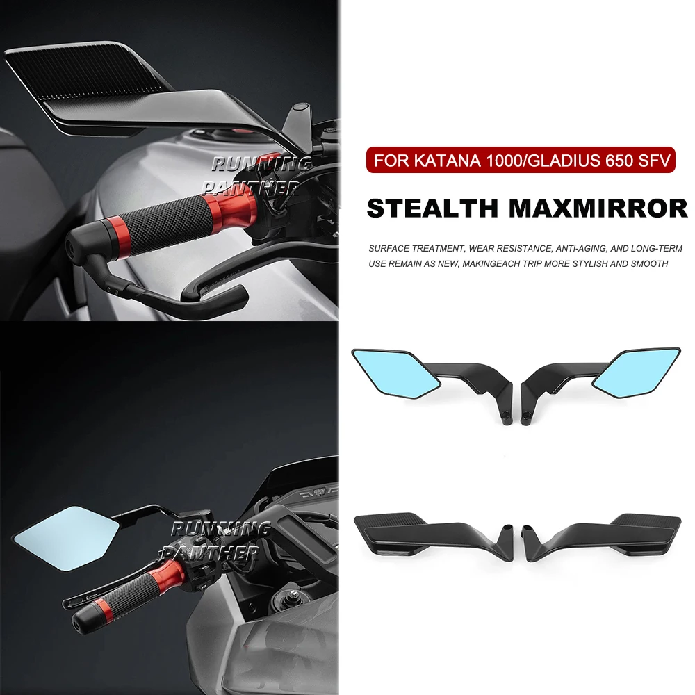 

Новинка для Suzuki Gladius 650 SFV 2009-2015 Katana 1000 2019 2020, комплекты зеркал Stealth max для мотоцикла, чтобы вращать регулируемые зеркала