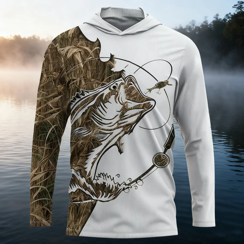 

Uv Protection Quick Dry Tops Thin Breathable Outdoor Hoodie Printing Fishing Shirt Men's Long Sleeve Performance Shirt UPF 50+