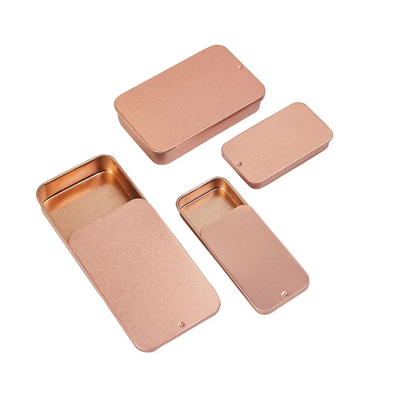 2PC Rose Gold Push-Pull Jewelry Case Earrings Ring Table Organizer Small Sliding Lid Tin Box Toothpick, Candy, Pill Storage Box