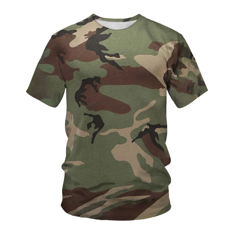 Summer new short sleeved T-shirt men\'s 3D digital printed camouflage round neck loose men\'s half sleeved base shirt