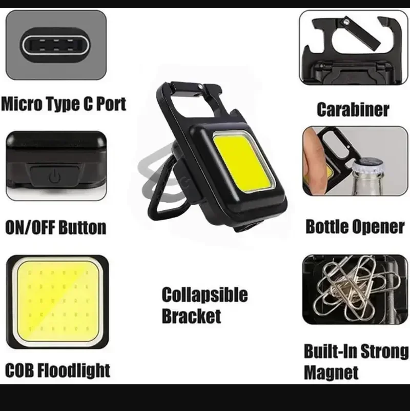 10PCS Mini LED 1800LM Flashlight Keychain Multifunctional Portable COB Camping Lamps USB Charging Work Lights Fishing Lanterna