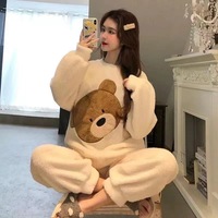 Autumn and Winter Coral Velvet Pajamas Homewear Suit New Ladies Thickened Warm Flannel Homewear Students Padded Pajamas Homewear