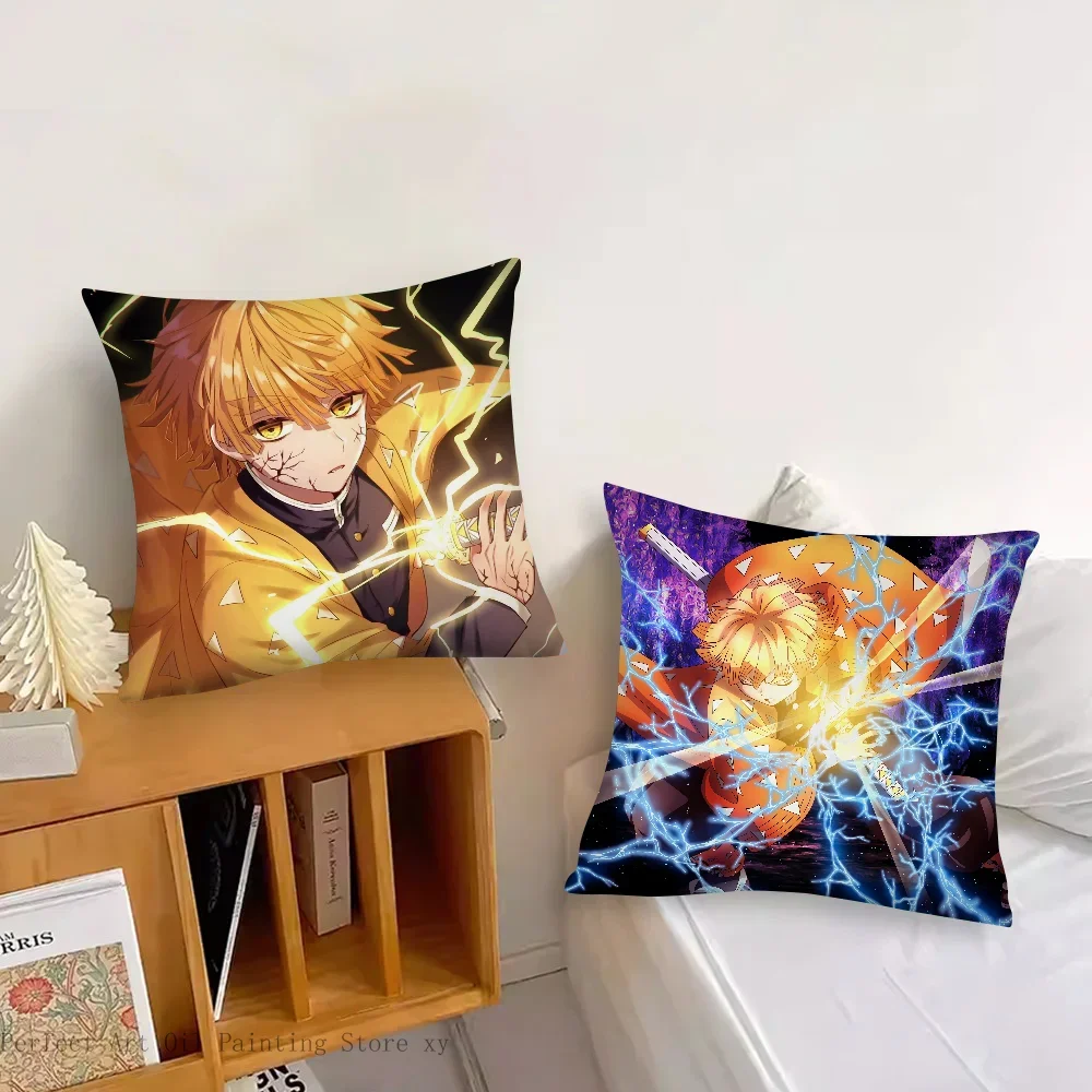 Anime Demon Slayer Zenitsu Agatsuma Pillow Case Fashion Square Pillowcase Bedroom Sofa Room Ins Decoration Leisure Cushion Cover