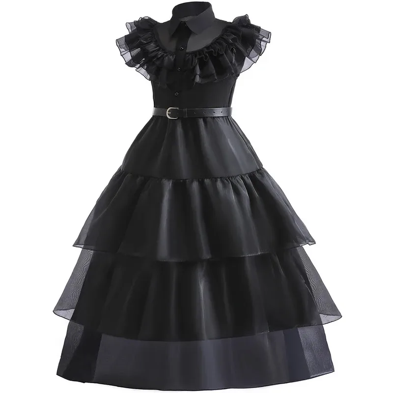 25COSGirls Black Halloween Cosplay Costume Kids Princess Dress With Wigs Belt Socks Cat Ears Headband Birthday Party Halloween O - view 6
