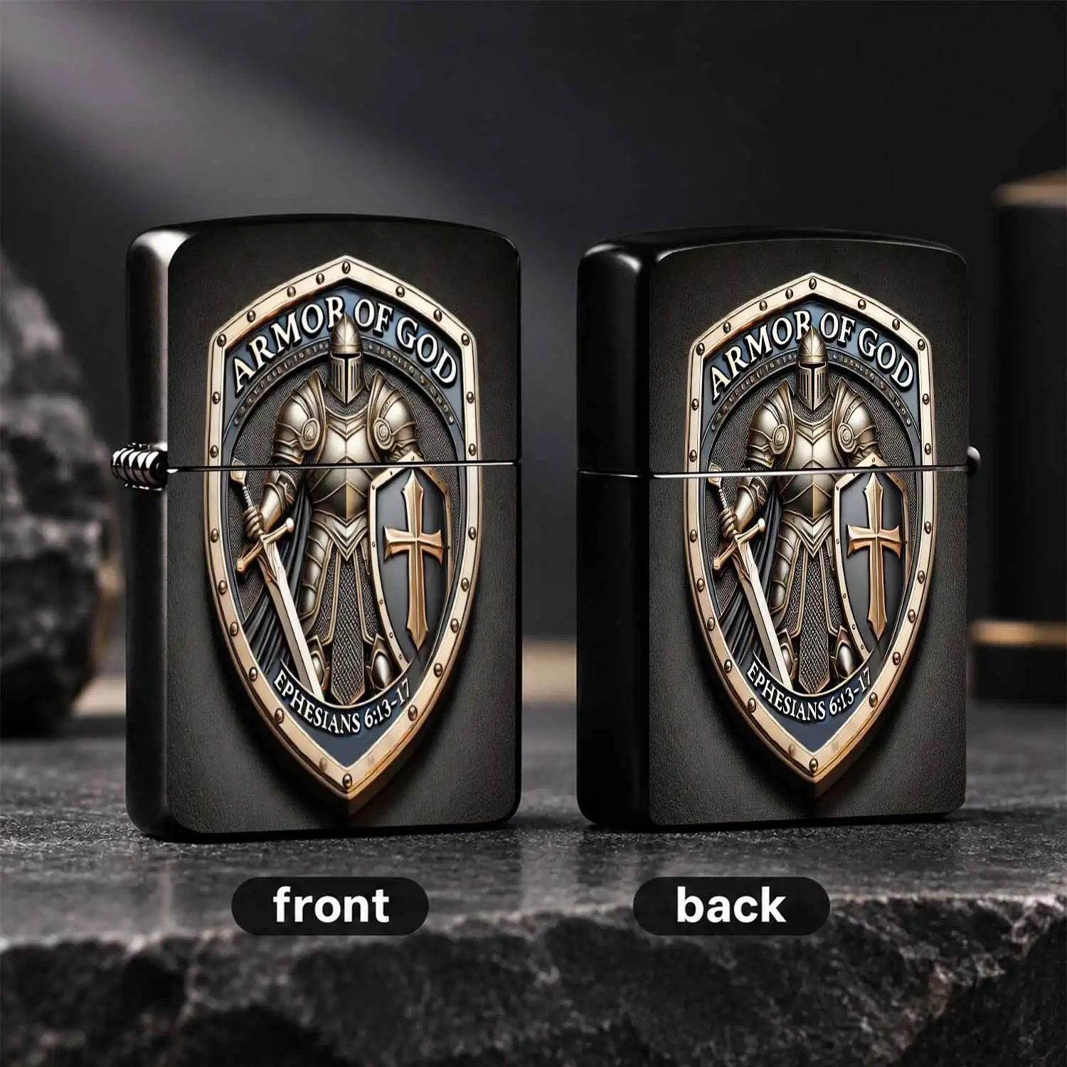 Vintage Armor Of God Themed Windproof Lighter, Ephesians 6:13-17 Embossed Knight Cross Design, Portable Exquisite Accessory For Daily Use Outdoor Gathering Gifting, Practical Unique Present For Faith Believers A Humorous And Interesting Lig