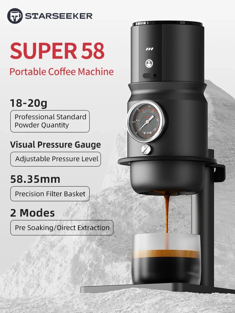 #STARSEEKER Super58 Portable ElectricEspresso Machine Travel Coffee Maker For Camping Car Coffee Maker With USB-C Bracket Tamper