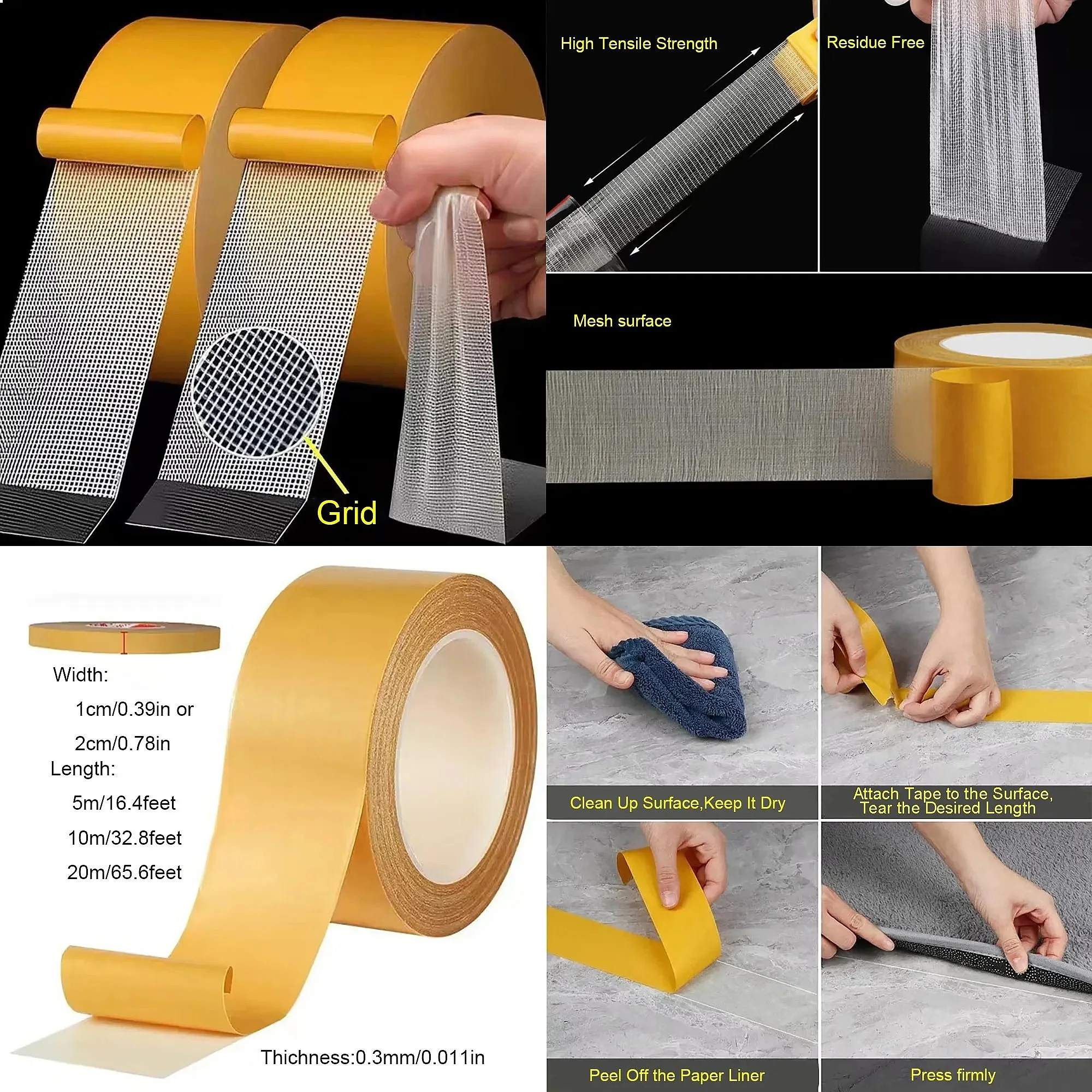 Super Thin Strong Fixation Double Sided Adhesive Tape Heavy Duty Translucent Mesh Waterproof Traceless Powerful Grid Carpet Tape