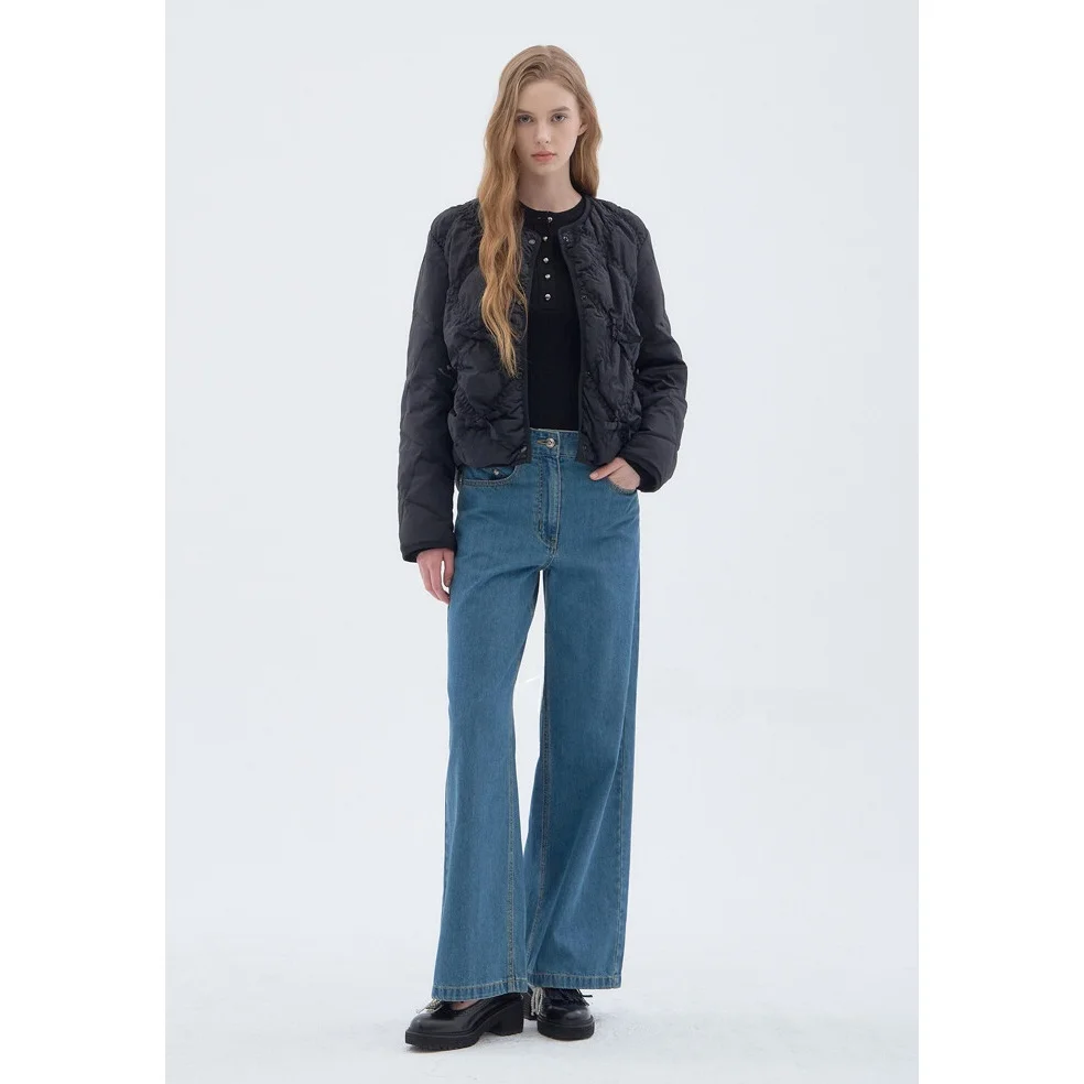 Abrigo ultraligero de plumas de ganso con nudo redondo y patrón de diamantes, viaje asimétrico, calidez versátil, Jaet para mujer