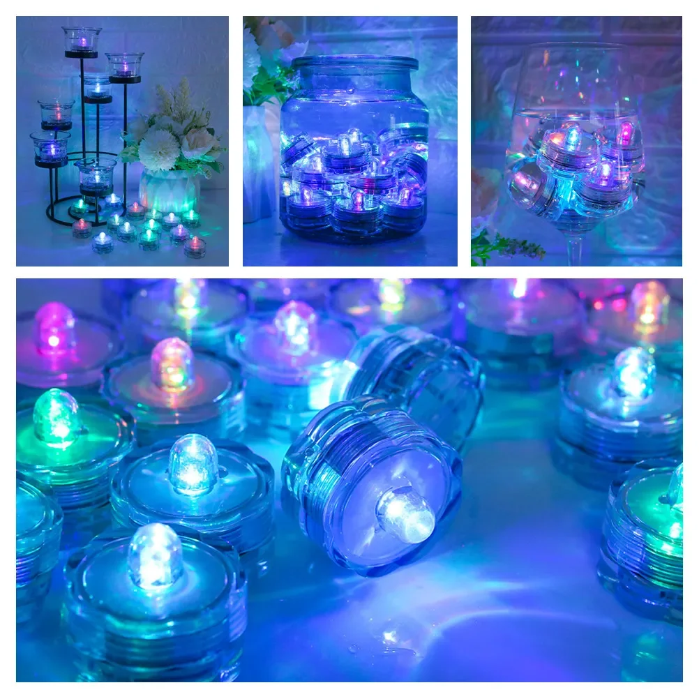 Set of 12 Waterproof LED Tea Lights Submersible Battery Operated LED Candle For Wedding Fountain Vases Tub Fish Tank Decor Light