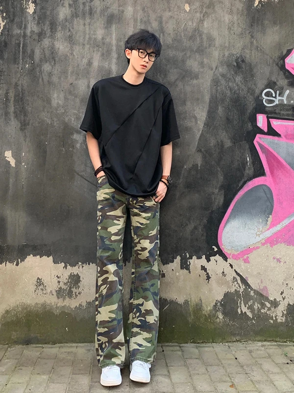 

Camouflage Work Pants Men's Summer Thin Straight Leg Bell Bot Military een High Street Design Casual Faion Youthwear