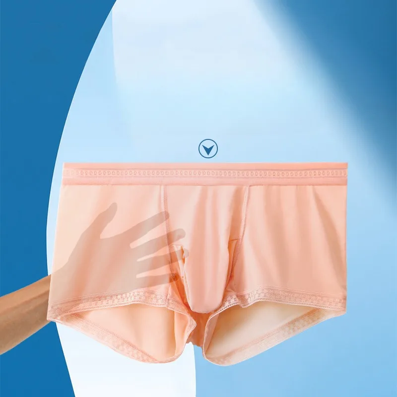 Ice Silk Convex Pouch Underwear Men Sexy Qucik-Dry Penis Sheath Male Panties Transparent Man Boxer Popular Youth Summer Briefs