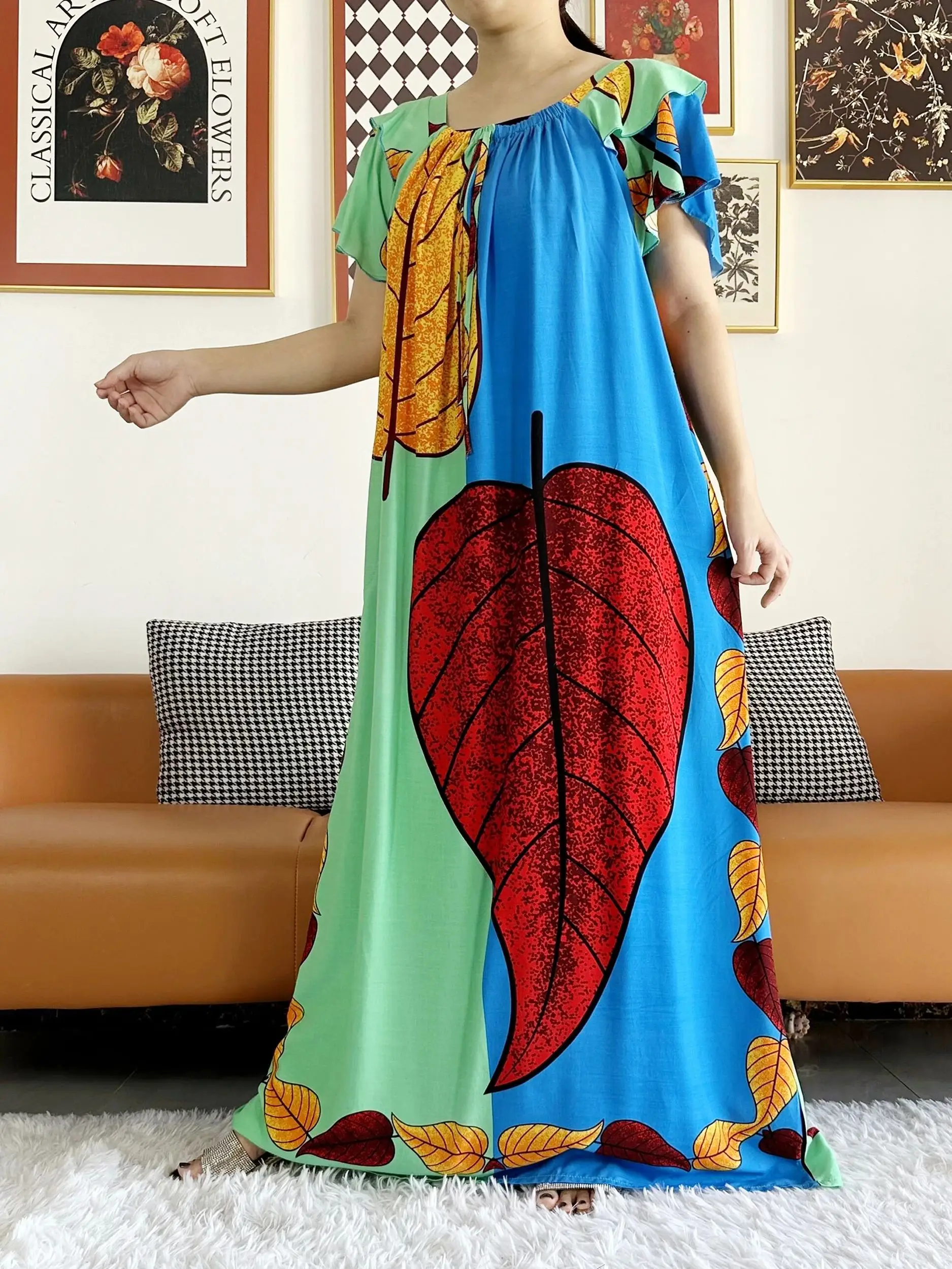 2023 New Muslim Fashion Autumn Woman Short Sleeve Dresses Pitch Color Loose Cotton Boubou Kaftan Islam African Abaya ED132