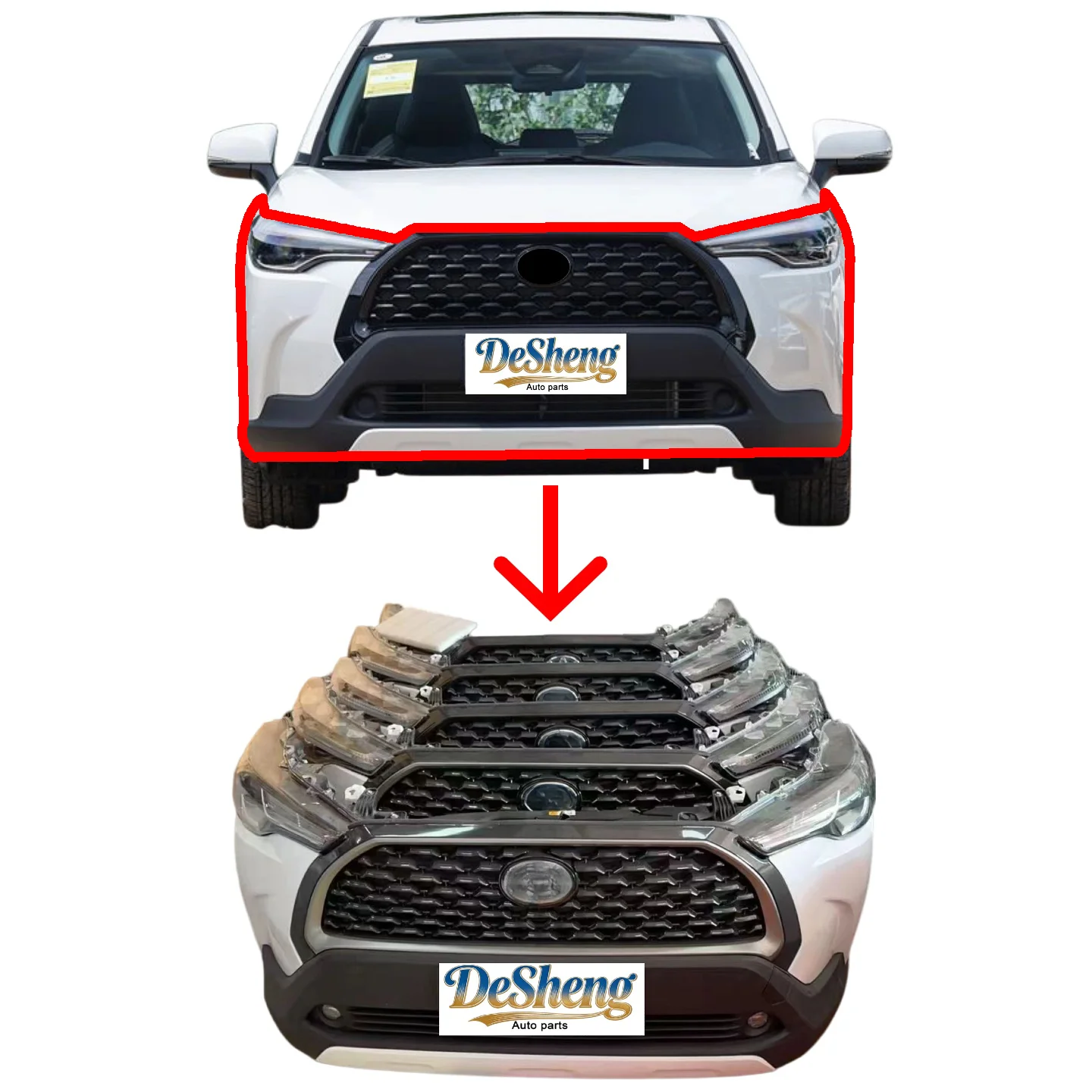 

Wholesale Price for Corolla Cross High-Quality Front Bumper, Headlight Grille,Radiator Shutter Complete Vehicle Kit