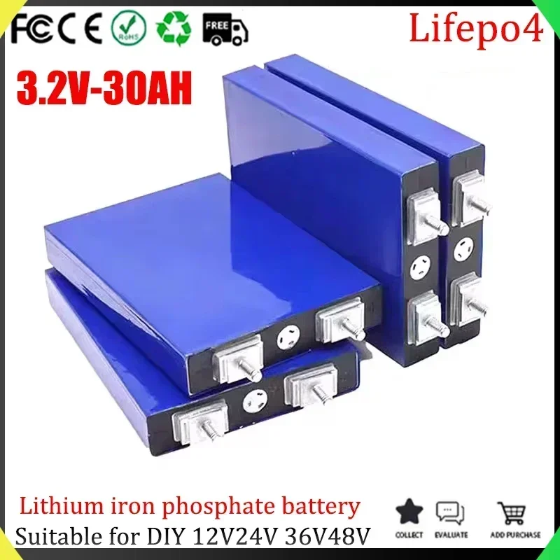 3.2V 30Ah LiFePO4 Battery Lithium Iron Phosphate Suitable for DIY12V24V36V48V Motorcycle Electric Vehicle Solar UPS Power Supply