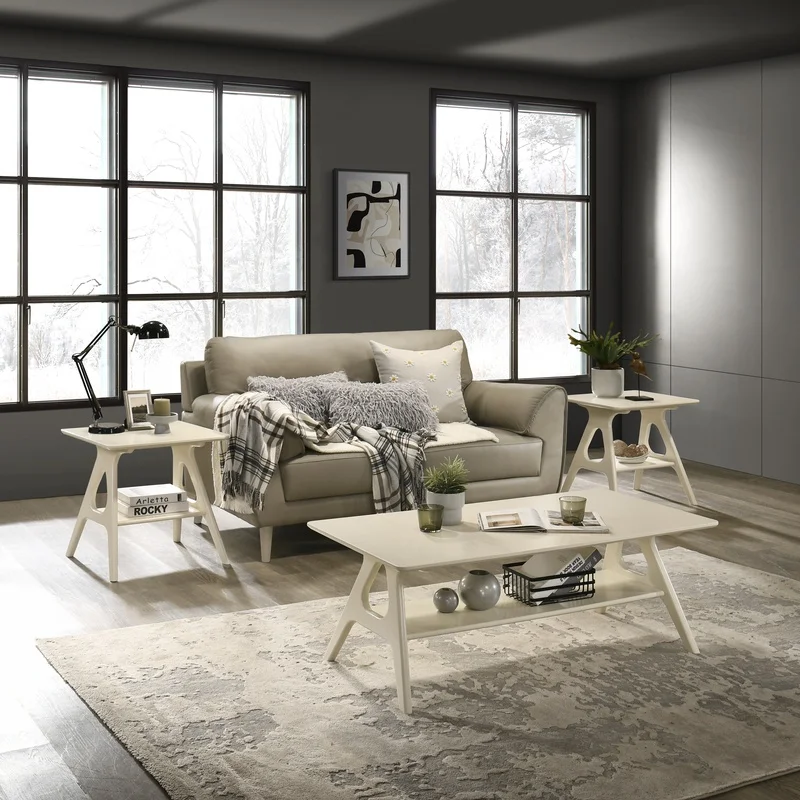 

Arona 3-Piece Coffee Table Set with Off-White Finish, Includes Center and Two Side Tables