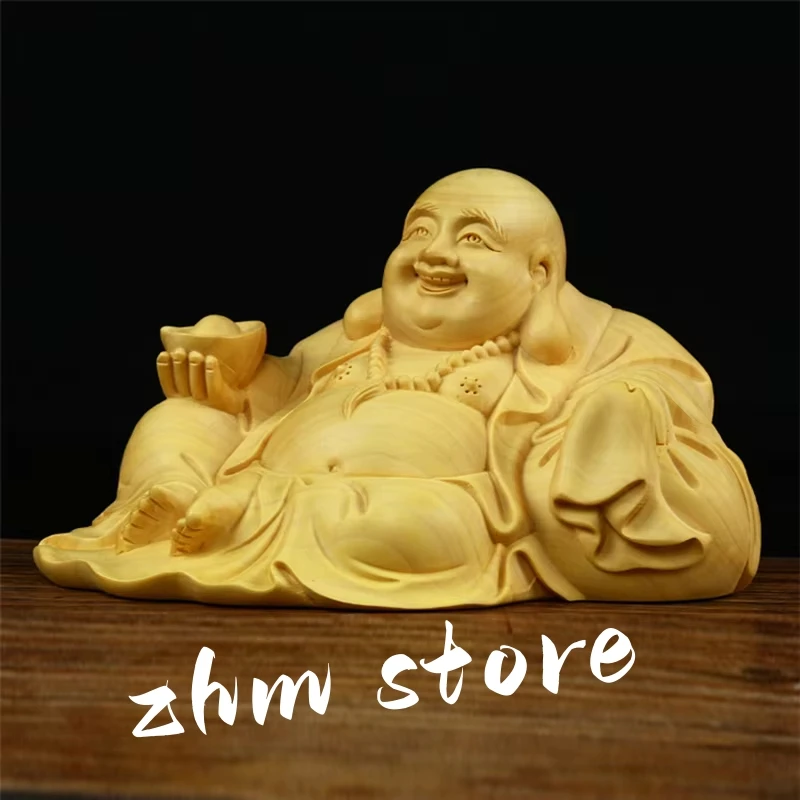 

12*8*7cm Boxwood Yellow Color Hand Piece Exquisite Delicate Maitreya Carving Figurine Collective Decorate Putting Ornaments