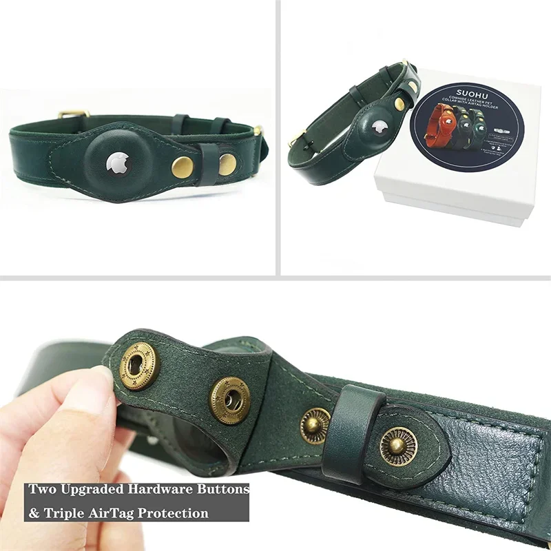 Genuine Leather Cat Collar Waterproof Training Collar for Dogs for Airtag Holder Case Pet GPS Location Tracker Puppy Accessories