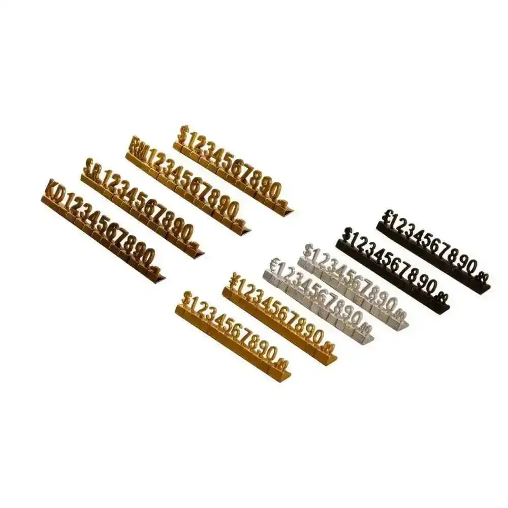 Cartellino del prezzo combinato 3D in oro Segni numerici regolabili Cubo Dollaro Euro Valuta Simbolo Negozio di gioielli Cartellini digitali