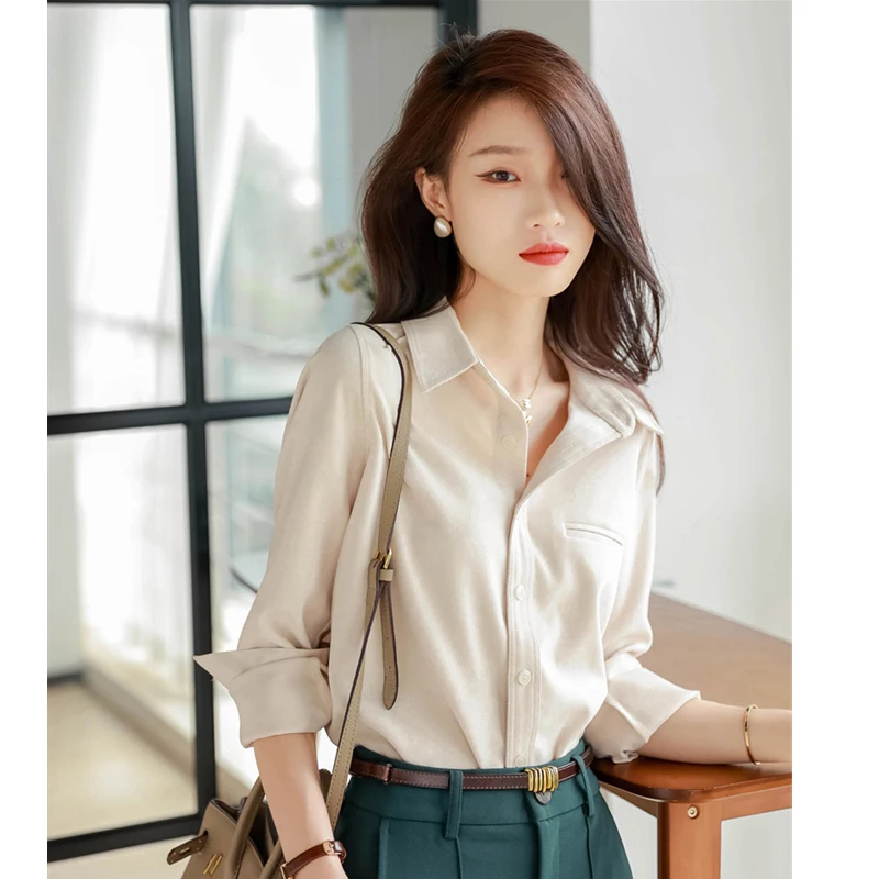 

Design Sensation Women's Brued Corduroy irt Spring Autumn Vintage Sle Loose Fit Long Sve Collar Button down